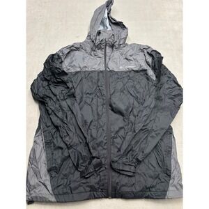 Columbia Mens XL Windbreaker Jacket Black Grey Hooded Full Zip Lightweight